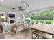 Relaxing covered patio with comfortable seating, a fireplace, and a dining table, perfect for outdoor entertainment at 2501 Richardson Dr, Charlotte, NC 28211