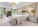 Spacious primary bedroom with plush carpeting, complemented by matching decorative pillows, and a comfortable seating area at 2501 Richardson Dr, Charlotte, NC 28211