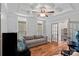 Bright office with coffered ceiling, ceiling fan, and window with blinds at 270 Worthington Dr, Mt Ulla, NC 28125