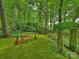 Scenic backyard with a wooden bench, potted plants, and a tranquil garden at 3040 Valencia Ter, Charlotte, NC 28211