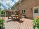 Comfortable back deck with an outdoor dining table and seating with brick home exterior at 4701 Pineland Pl, Charlotte, NC 28277
