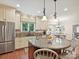 Open kitchen featuring a center island with seating, stainless steel appliances, and view to the dining area at 4701 Pineland Pl, Charlotte, NC 28277