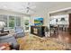 Bright living space with decorative rug, entertainment center and view to kitchen at 5603 Ballinard Ln, Charlotte, NC 28277