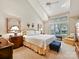 Spacious main bedroom featuring vaulted ceilings, decorative mirrors, and large windows with bright natural light at 5603 Ballinard Ln, Charlotte, NC 28277