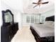 The main bedroom features neutral walls, carpeted floor, a tray ceiling, and a dark wood dresser at 8218 Lynnewood Glen Dr, Charlotte, NC 28269