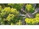 Overhead aerial view of a home nestled amongst mature trees with a curved driveway at 9002 Maple Hill Ct, Huntersville, NC 28078