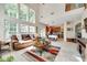 Open living space that includes a living room with floor-to-ceiling windows, a kitchen, and dining room area at 9700 Stewart Spring Ln, Charlotte, NC 28216