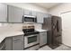 Well-equipped kitchen with gray cabinetry and stainless steel appliances at 11707 Ridgeway Park Dr, Charlotte, NC 28277