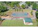 An overhead shot showcasing the basketball court and picnic shelter at the community park at 13359 Caite Ridge Rd, Davidson, NC 28036