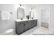 Modern bathroom featuring double vanity with gray cabinets and marble floors at 1359 Russell St, Rock Hill, SC 29730