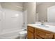 Clean bathroom features tub/shower combination and a vanity with storage space at 16291 Raven Crest Dr, Indian Land, SC 29707