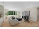 Bright living room with hardwood floors, white sofa, large windows, and modern art at 1719 Shoreham Dr, Charlotte, NC 28211