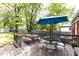 Outdoor dining on a back deck with a shade umbrella creates a comfortable and inviting space for gatherings at 1816 Anderson St, Charlotte, NC 28205