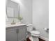 Stylish half bathroom featuring a gray vanity, modern fixtures, and a clean, minimalist design at 2467 Chatham Dr, Fort Mill, SC 29707