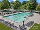 Aerial view of a community pool with lounge chairs and tables on a sunny day at 2467 Chatham Dr, Indian Land, SC 29707