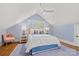 Upstairs bedroom with vaulted ceiling, patterned wallpaper, and a cozy chair at 2900 Wickersham Rd, Charlotte, NC 28211