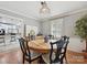 Dining room features a round wood table, blue upholstered chairs, and hardwood floors at 3128 Country Club Dr, Charlotte, NC 28205