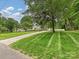 Inviting front yard with a long driveway, lush green lawn, and mature trees providing ample shade at 3128 Country Club Dr, Charlotte, NC 28205