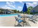 Enjoy the community pool with plenty of seating under bright blue umbrellas on a sunny day at 3131 Heathstead Pl, Charlotte, NC 28210