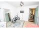 Modern bedroom includes stylish decor, a bicycle, and a convenient layout at 539 30Th Nw Ave, Hickory, NC 28601