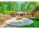 Backyard with a stone fire pit, a large patio, a deck and an outdoor kitchen with a pergola at 5719 Doncaster Dr, Charlotte, NC 28211