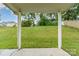 Patio view of the expansive, well-maintained backyard featuring lush green grass at 7031 Woodbridge Valley Cir, Charlotte, NC 28227