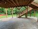 Covered patio with stone pavers, wooden support beams, and access to the backyard at 715 Larimer Ln, Charlotte, NC 28262