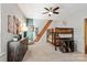 This bedroom features a ceiling fan, carpet, and a bunk bed with colorful accents at 938 Rock Forest Way, Fort Mill, SC 29707