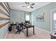 Bright home office featuring neutral paint, multiple desks, carpet, and an adjacent half bath at 938 Rock Forest Way, Fort Mill, SC 29707