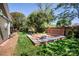 Backyard with a patio featuring built-in benches, a fire pit, and lovely landscaping at 116 N Mulberry St, Statesville, NC 28677