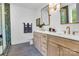 Elegant bathroom showcasing double vanities with quartz countertops, modern fixtures, and stylish green tiling at 1500 Nectar Way # 32, Kannapolis, NC 28083