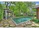 Backyard pool area with paved stone and covered lounge area at 1804 Thomas Ave, Charlotte, NC 28205