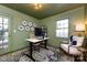 Stylish home office with green walls, natural light, and a modern adjustable height desk at 2033 Charlotte Dr, Charlotte, NC 28203