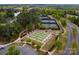 The aerial view displays tennis courts and other recreational amenities with lush greenery, offering diverse leisure activities at 23147 Whimbrel Cir, Fort Mill, SC 29707