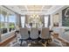Elegant dining room with coffered ceilings, modern chandelier, and stylish decor at 2511 Carnation Dr, Harrisburg, NC 28075