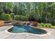 Beautiful backyard pool and spa featuring a rock waterfall and lush landscaping at 1009 Seminole Dr, Waxhaw, NC 28173