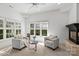 Comfortable sitting area with armchairs, a fireplace, and large windows offering serene views at 1009 Seminole Dr, Waxhaw, NC 28173