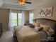 Relaxing main bedroom with a tray ceiling, soft lighting, and two large windows at 12244 Wallace Ridge Dr, Charlotte, NC 28269