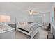 Bright bedroom with white wainscoting, shuttered window, neutral decor and ceiling fan at 1400 Coachman Dr, Waxhaw, NC 28173