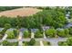 Scenic aerial view of the neighborhood homes with lush greenery and adjacent farmland at 14849 Middlesborough Dr, Matthews, NC 28104