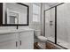 Bathroom featuring a walk-in shower, sleek black accents, and a vanity with plenty of storage at 2075 Fordhill St, Rock Hill, SC 29732
