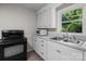 This kitchen features updated white cabinets, stainless steel sink and a black oven at 2729 S Ridge Ave, Concord, NC 28025