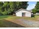 View of the detached outbuilding with white siding and mature trees at 2729 S Ridge Ave, Concord, NC 28025