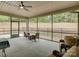 Screened patio with ceiling fan, privacy screens, and outdoor seating area at 3002 Portico Pl, Tega Cay, SC 29708