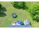Aerial view of the backyard featuring a deck, shed, and a trampoline at 744 Chipmeadow Ln, York, SC 29745