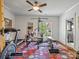 Bright home gym boasts updated equipment and a colorful rug at 7906 Skye Lochs Dr, Waxhaw, NC 28173