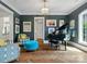 Sophisticated living room showcasing dark walls, hardwood floors, and a grand piano at 7906 Skye Lochs Dr, Waxhaw, NC 28173