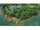 Aerial view of the community day dock and lake access at 106 Chatworth Ln, Mooresville, NC 28117