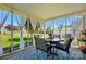 Relaxing screened porch features an outdoor dining table with view of the landscaped yard at 118 Winborne Dr, Mooresville, NC 28115