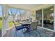 Comfortable screened porch with round dining table and access to the outside at 118 Winborne Dr, Mooresville, NC 28115